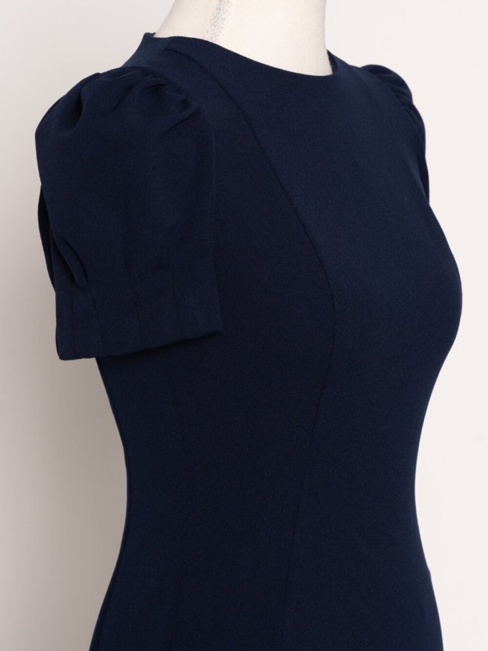 DKNY Navy Blue Scuba Sheath Dress Puff Sleeve NWOT Workwear Office Siren Size 2P - Picture 6 of 13